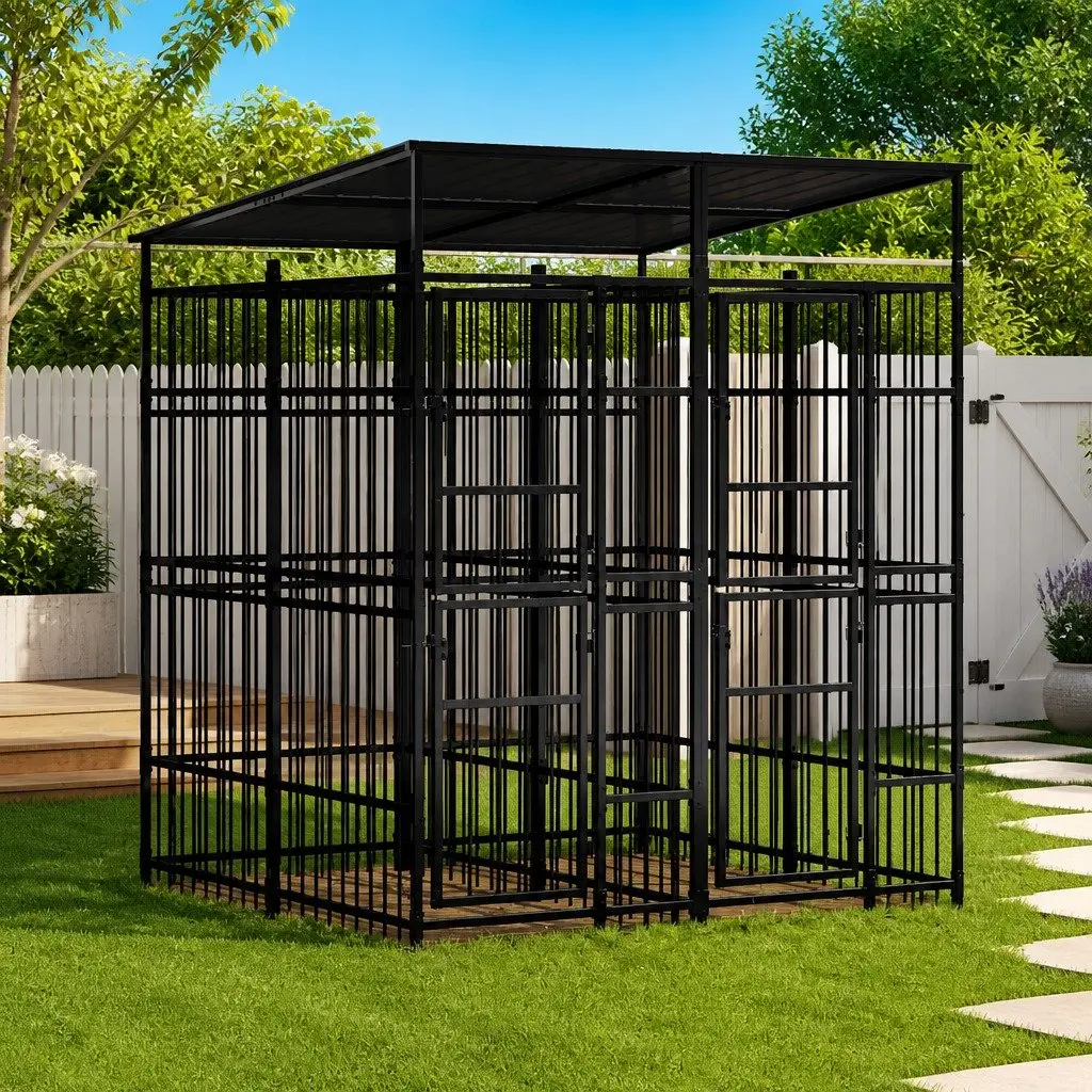 Steel Outdoor Dog Kennel with Roof