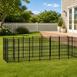 Durable Black Steel Dog Kennel for Safe Playtime