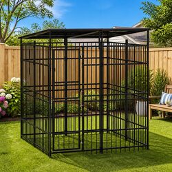 Heavy-Duty Outdoor Dog Kennel with Steel Roof