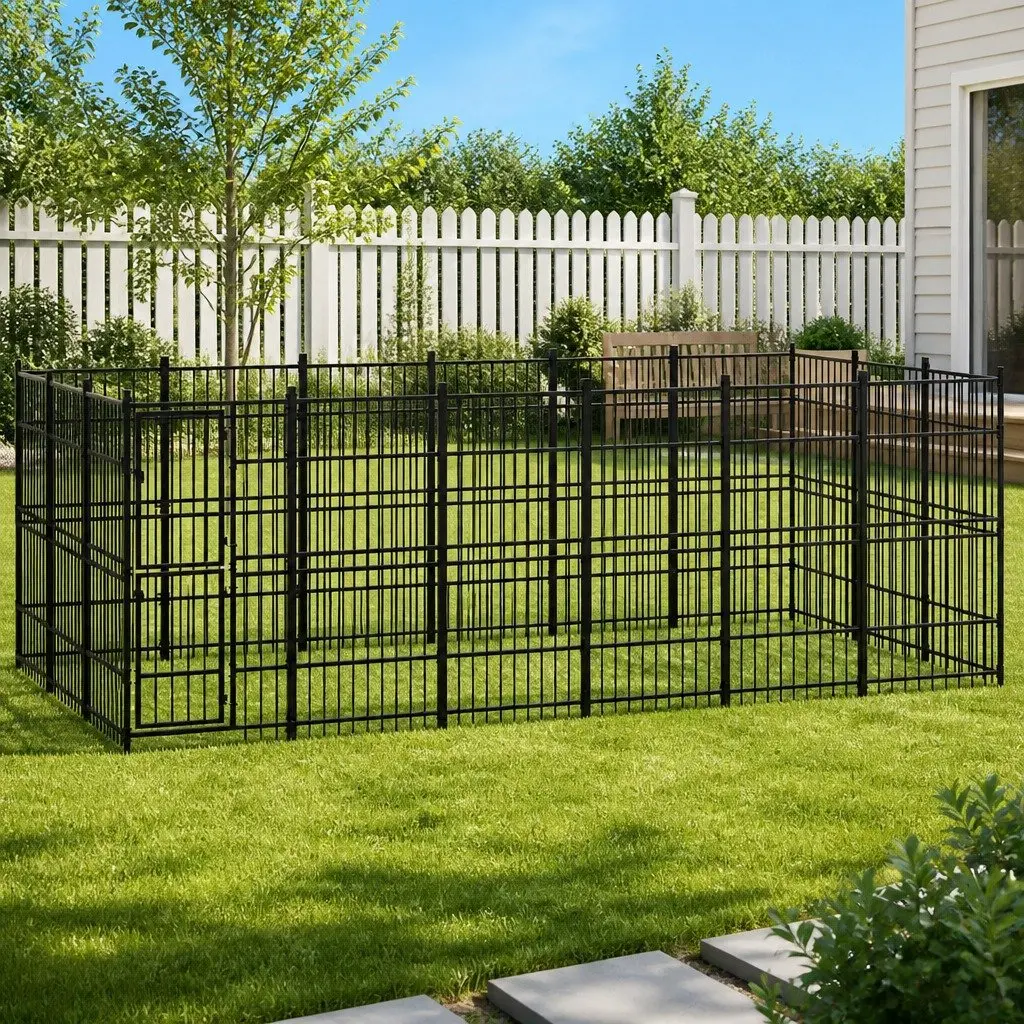 Dog Kennel Steel 16.59 m² Black