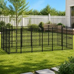 Large Black Steel Outdoor Dog Kennel Exercise Run