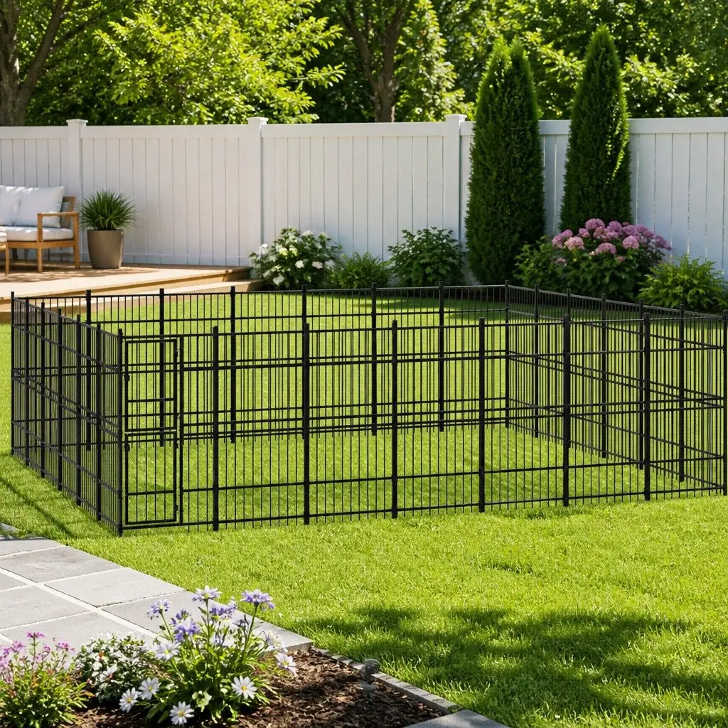 Dog Kennel Steel 38.71m² Black