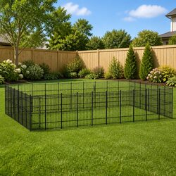 Sturdy Black Steel Dog Kennel with Security Features