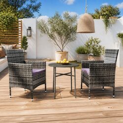 Durable 3 Piece Garden Dining Set with Grey Rattan Chairs