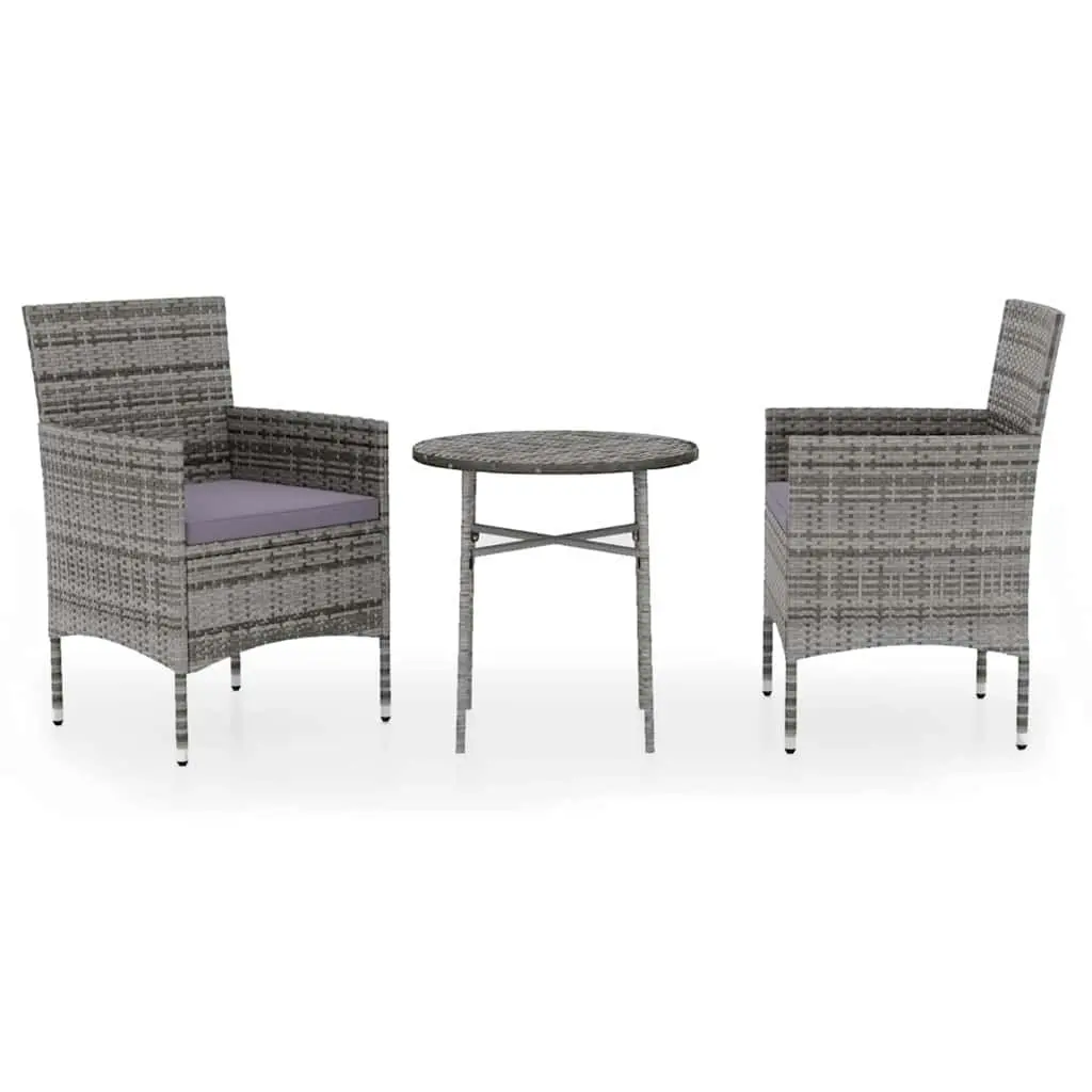 3 Piece Garden Dining Set PE Rattan Powder-coated Steel Grey Chairs Table