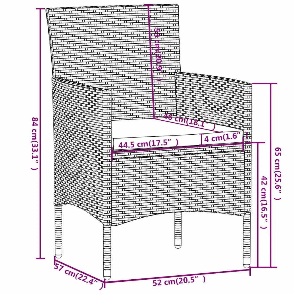3 Piece Garden Dining Set PE Rattan Powder-coated Steel Grey Chairs Table