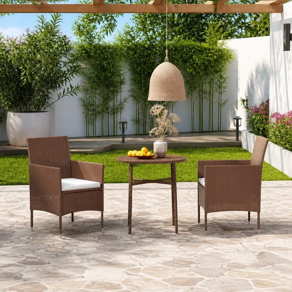 3 Piece Outdoor Dining Set with PE Rattan Brown