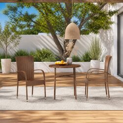 Brown Poly Rattan 3 Piece Garden Dining Set
