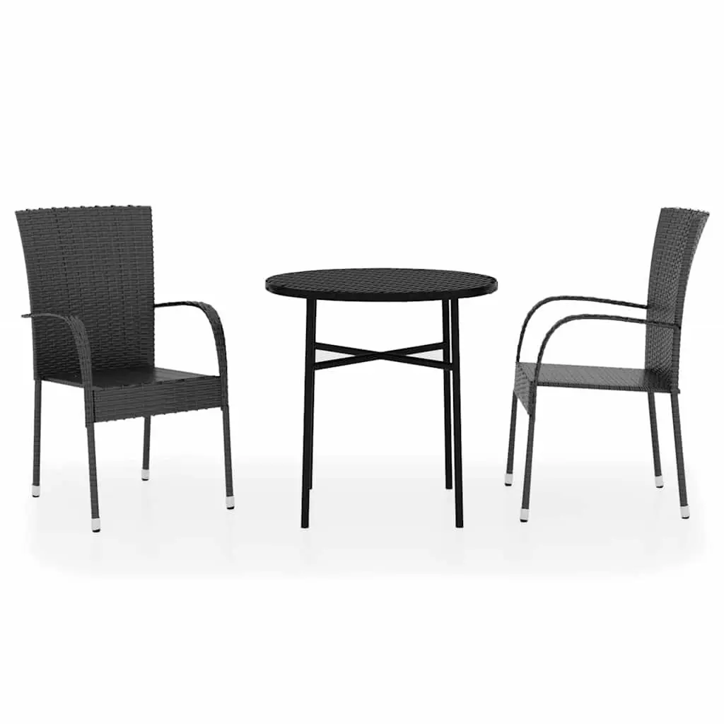 3 Piece Black Outdoor Dining Set with Rattan