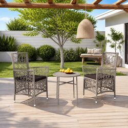 3-Piece Grey Garden Dining Set with PE Rattan