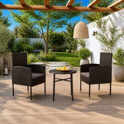Durable 3-Piece Black Rattan Garden Dining Set