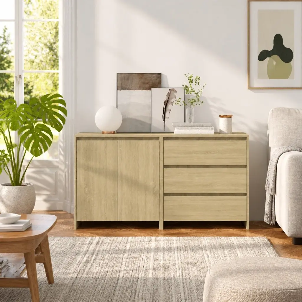 Beige Two-Piece Sideboard Storage Cabinet Set