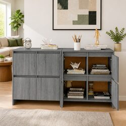 2-Piece Grey Storage Cabinets with Doors - 70x41x75 cm