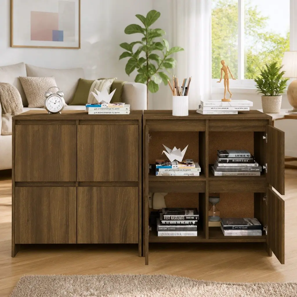 Sideboards 2 pcs Brown Oak 70x41x75 cm Storage Cabinet Doors Engineered Wood