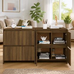 Sideboards 2 pcs Brown Oak 70x41x75 cm Storage Cabinet Doors Engineered Wood