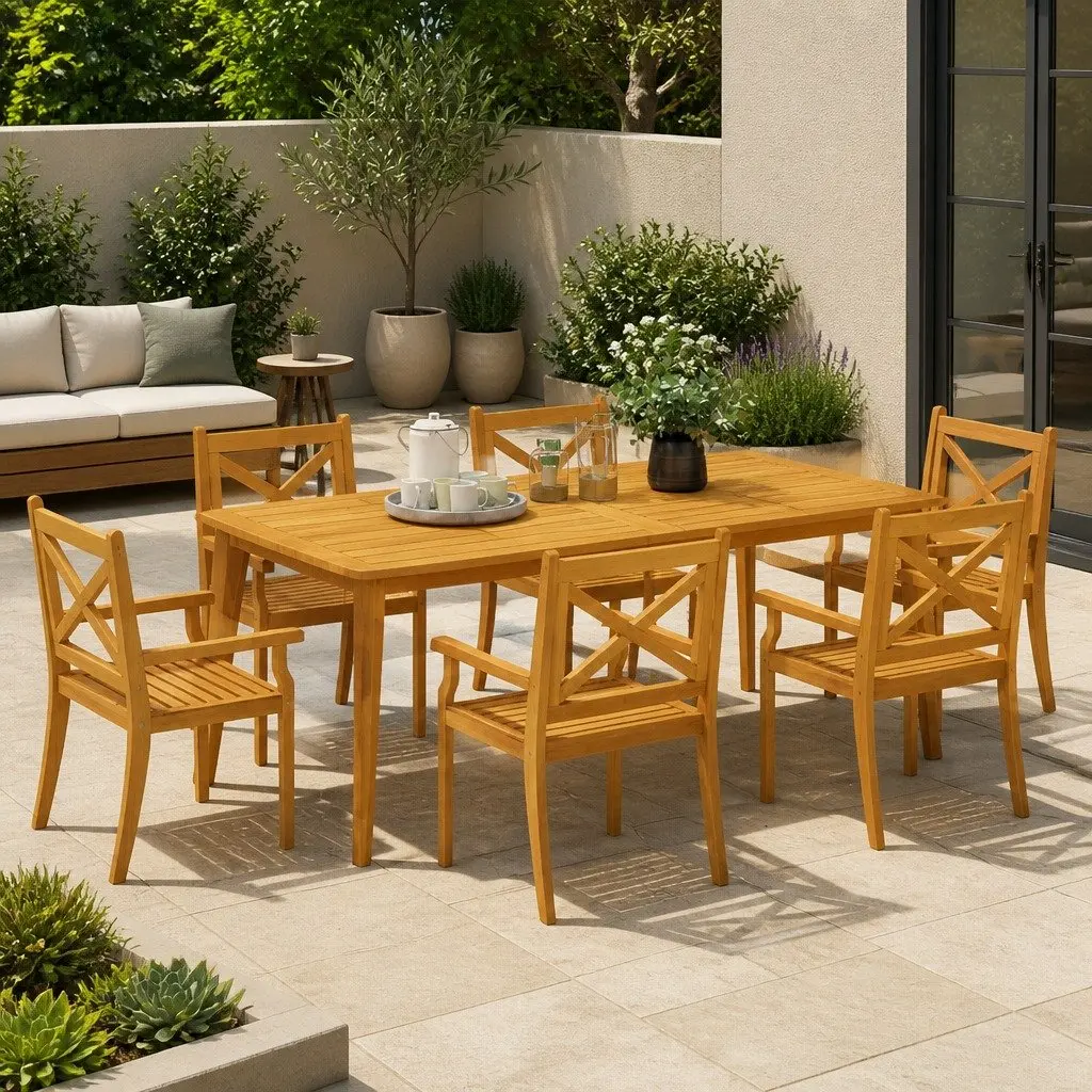 6-Piece Solid Wood Outdoor Dining Chair Set