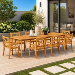 Set of 8 Premium Solid Wood Outdoor Dining Chairs