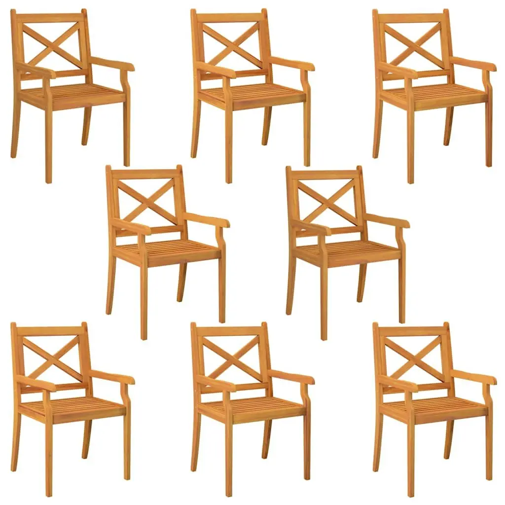 Outdoor Dining Chairs Set of 8 Solid Wood Garden Patio Seating Armrest