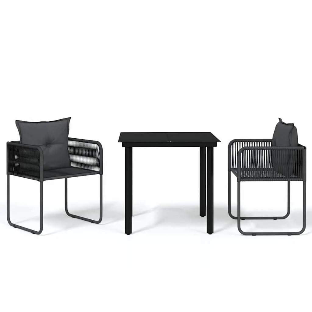 3 Piece Garden Dining Set with Black Glass Table