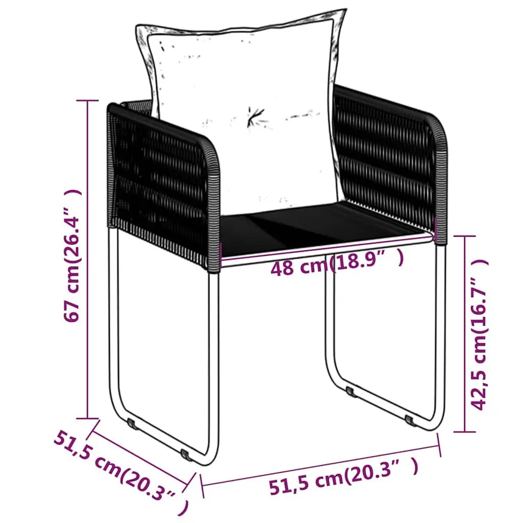 3 Piece Garden Dining Set with Black Glass Table