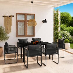 Durable 7 Piece Garden Dining Set with Steel and Rattan