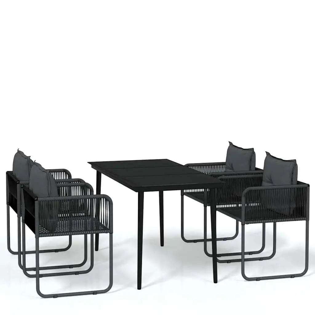 Outdoor Dining Set Powder-coated Steel Glass Top PE Rattan Chairs Black 5 Piece