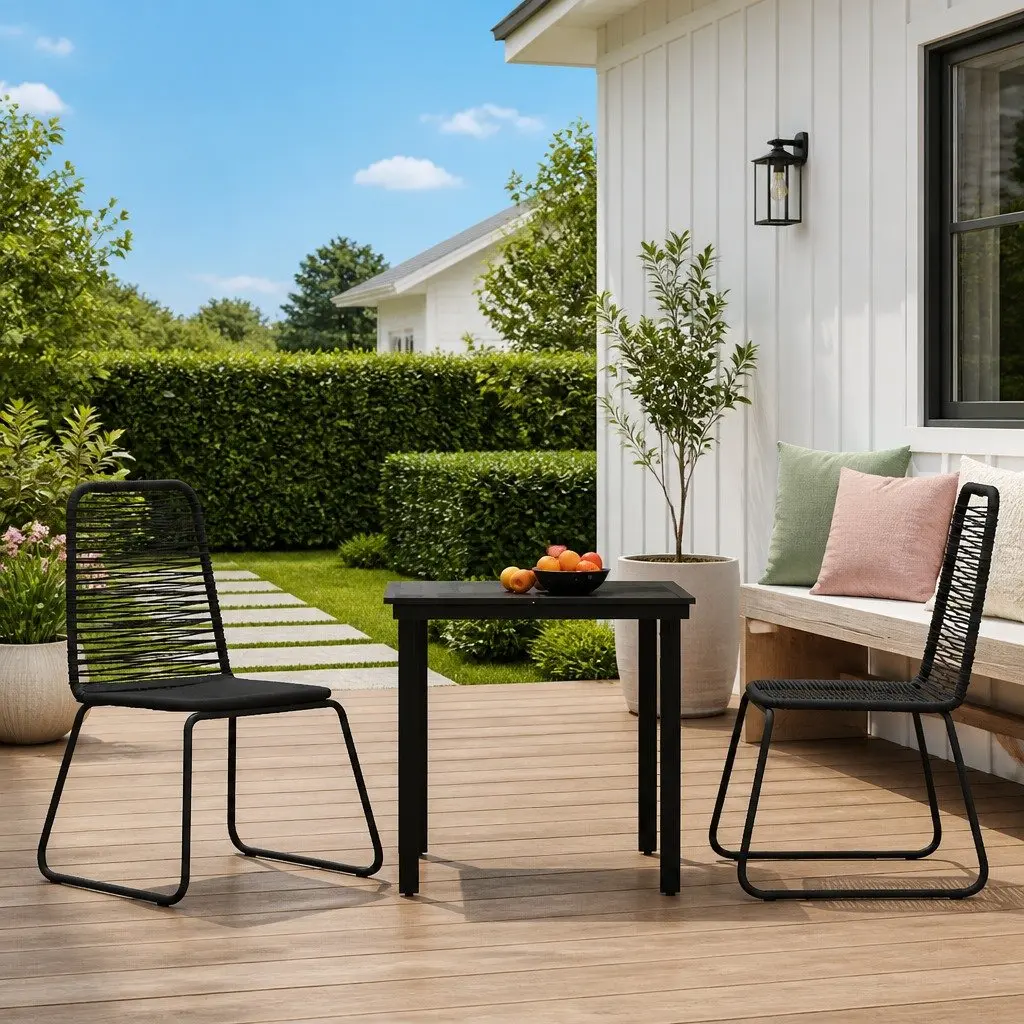 3 Piece Garden Dining Set with Black Glass Table