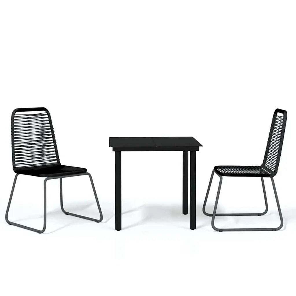 3 Piece Garden Dining Set with Black Glass Table