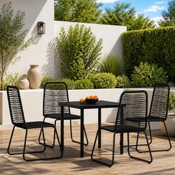 Sturdy 5 Piece Outdoor Dining Set with Black Glass Table
