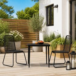 Stylish Black Glass Table and Rattan Chairs Garden Dining Set