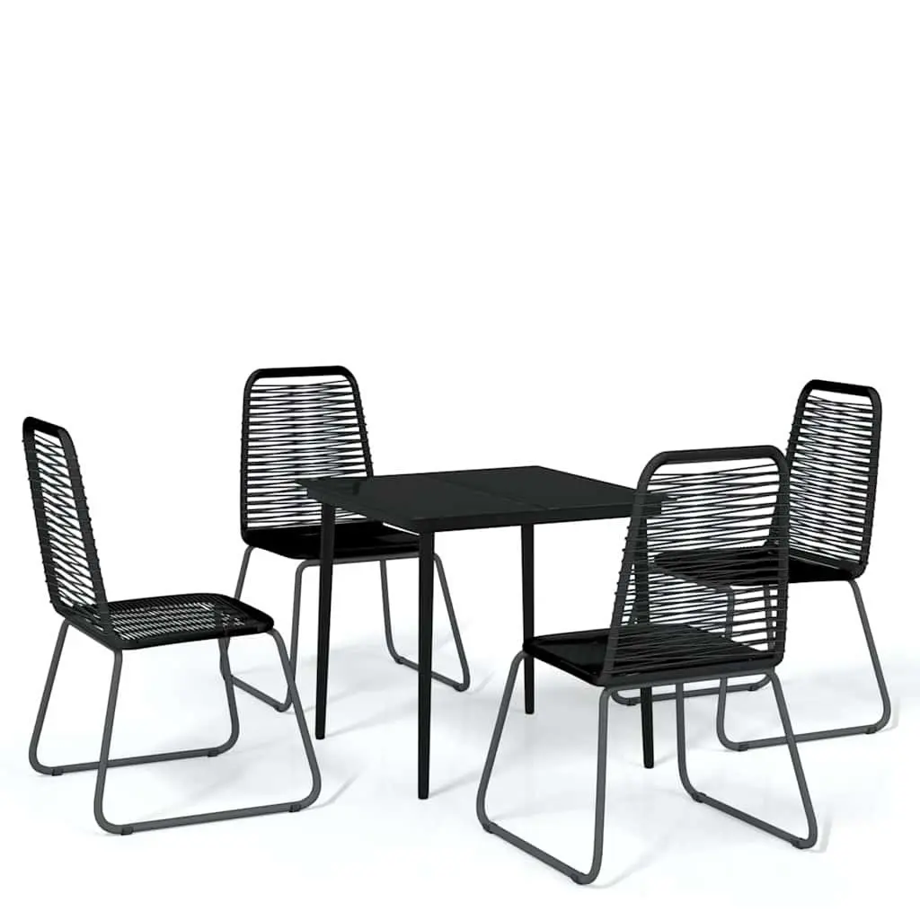 5 Piece Outdoor Dining Set Powder-coated Steel Glass Table PE Rattan Chairs Black