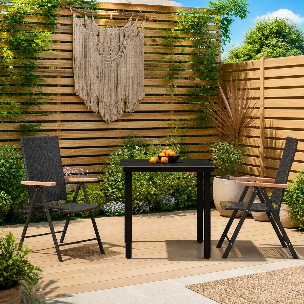 Black 3-Piece Outdoor Dining Set with Reclining Chairs