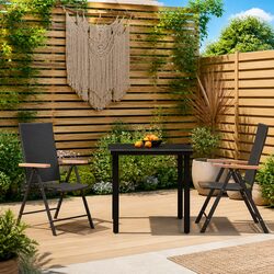 Black 3-Piece Outdoor Dining Set with Reclining Chairs