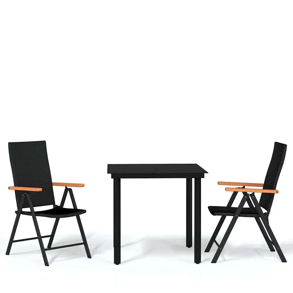 Black 3-Piece Outdoor Dining Set with Reclining Chairs