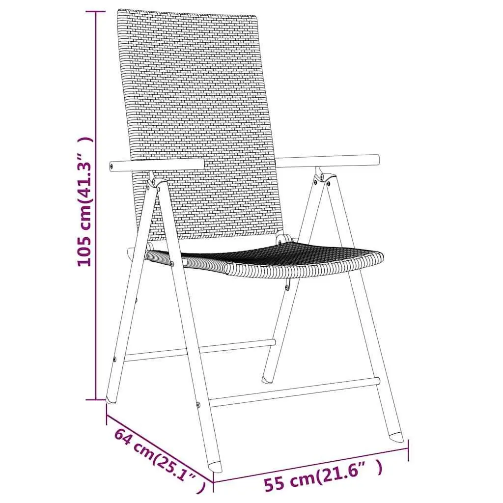 Black 3-Piece Outdoor Dining Set with Reclining Chairs