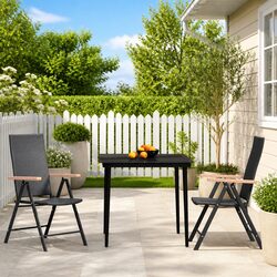 3-Piece Black Glass Garden Dining Set with Rattan Chairs