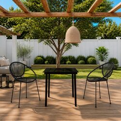 Stylish Black Rattan Garden Dining Set with Glass Top