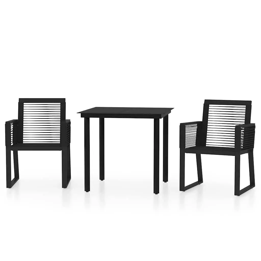 3 Piece Garden Dining Set Powder-coated Steel Glass Black Outdoor Table Chairs