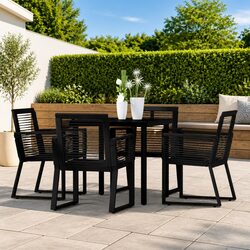 Black Outdoor Dining Set with Steel Frame and Glass Top