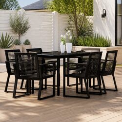 Sturdy 7 Piece Outdoor Garden Dining Set with Glass Top