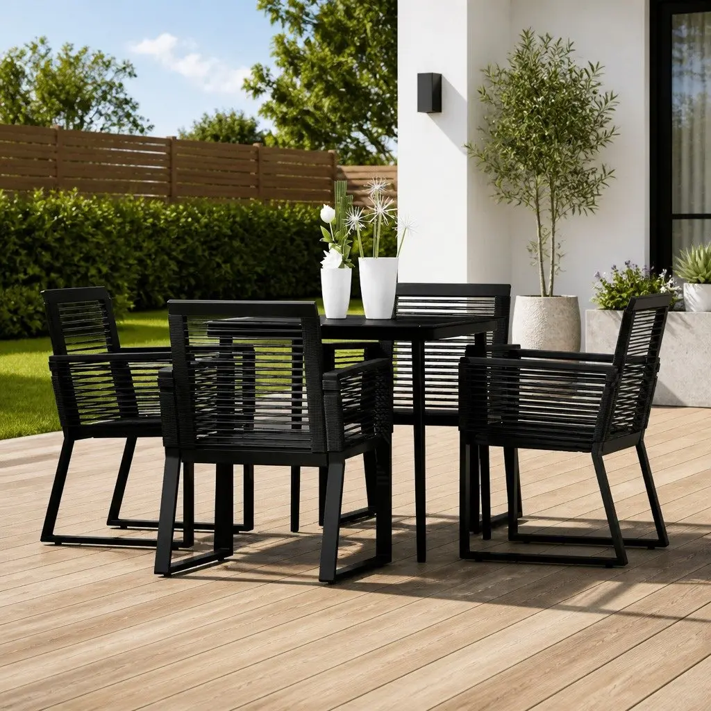 5-Piece Outdoor Dining Set with Black Glass