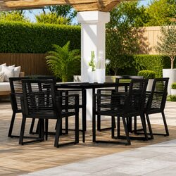 Sturdy 7-Piece Outdoor Garden Dining Set with Glass Table
