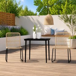 3-Piece Garden Dining Set with Glass Top and Steel Frame