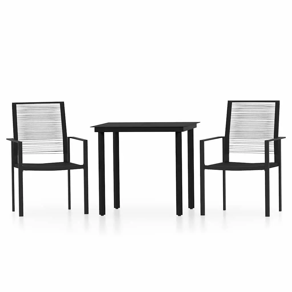 Garden Dining Set Powder-coated Steel Glass Top Black 3 Piece