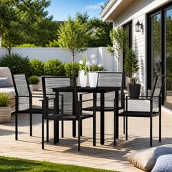 Durable 5-Piece Black Garden Dining Set for Outdoor Use