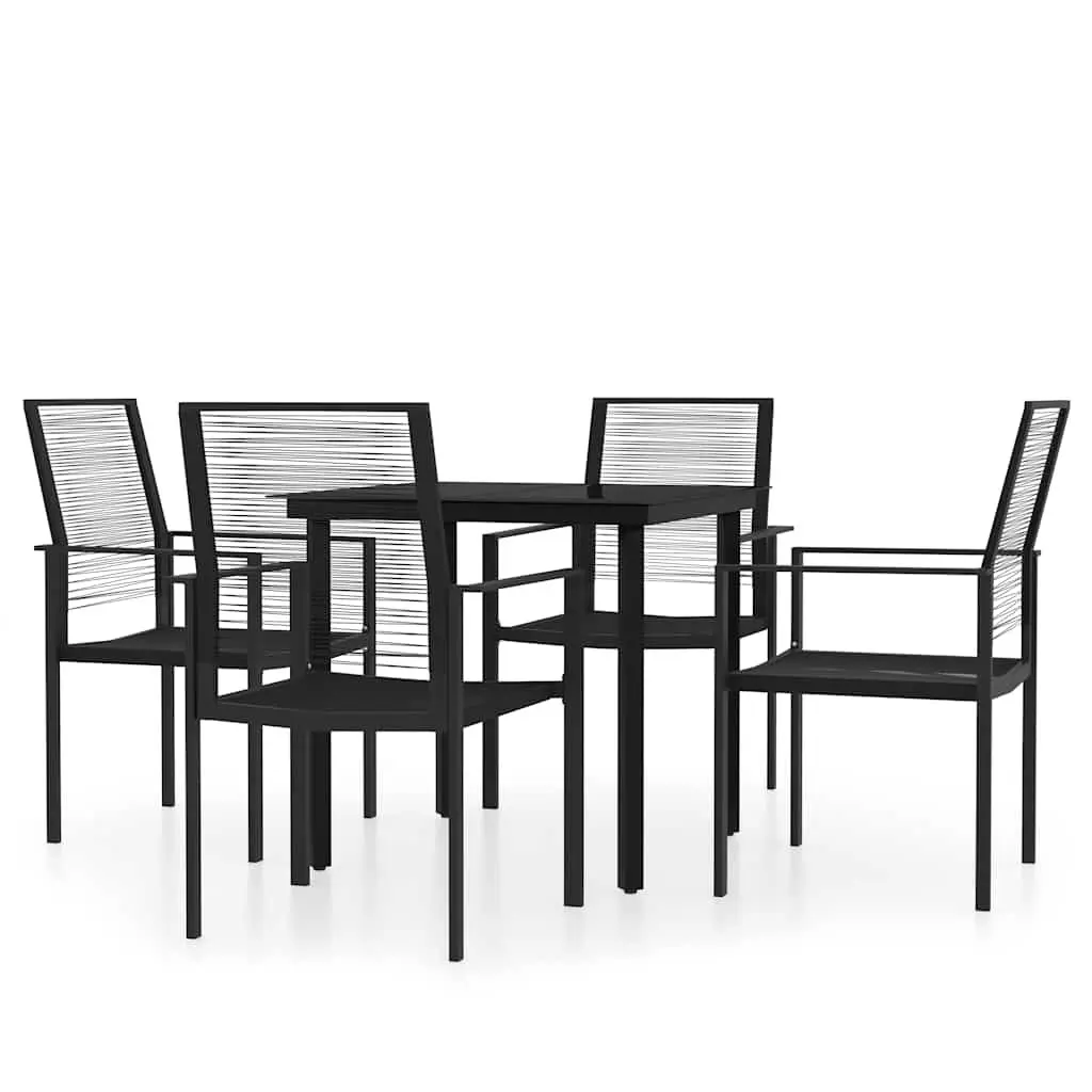 Garden Dining Set Powder-coated Steel Glass Top Black 5 Piece Outdoor Furniture