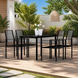 Sturdy 5-Piece Black Steel Rattan Garden Dining Set