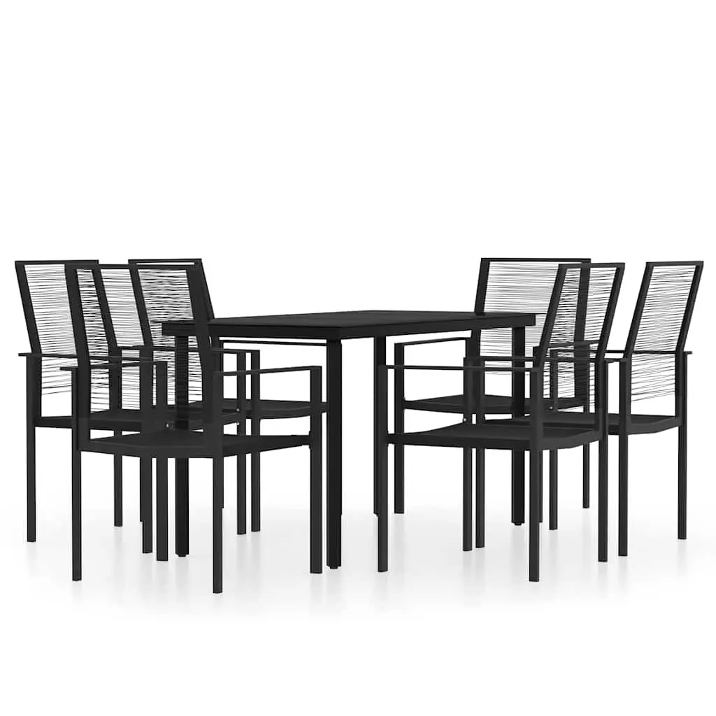 7 Piece Garden Dining Set with Black Glass Table