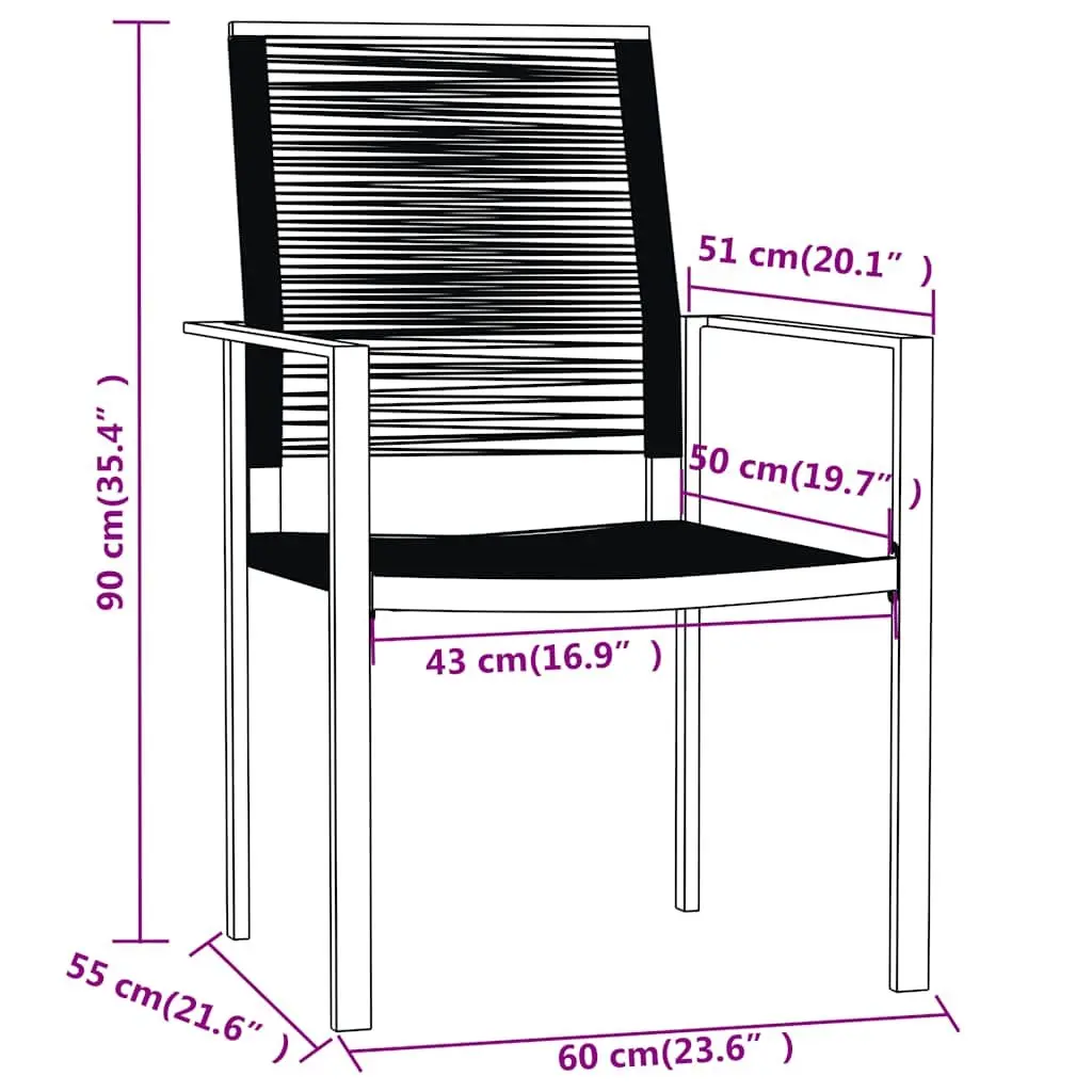 Garden Dining Set Powder-coated Steel Glass Top 3 Piece Outdoor Patio Furniture Black