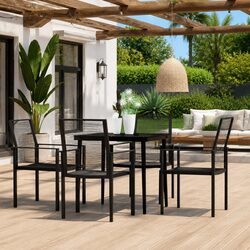 Durable 5 Piece Black Steel Garden Dining Set